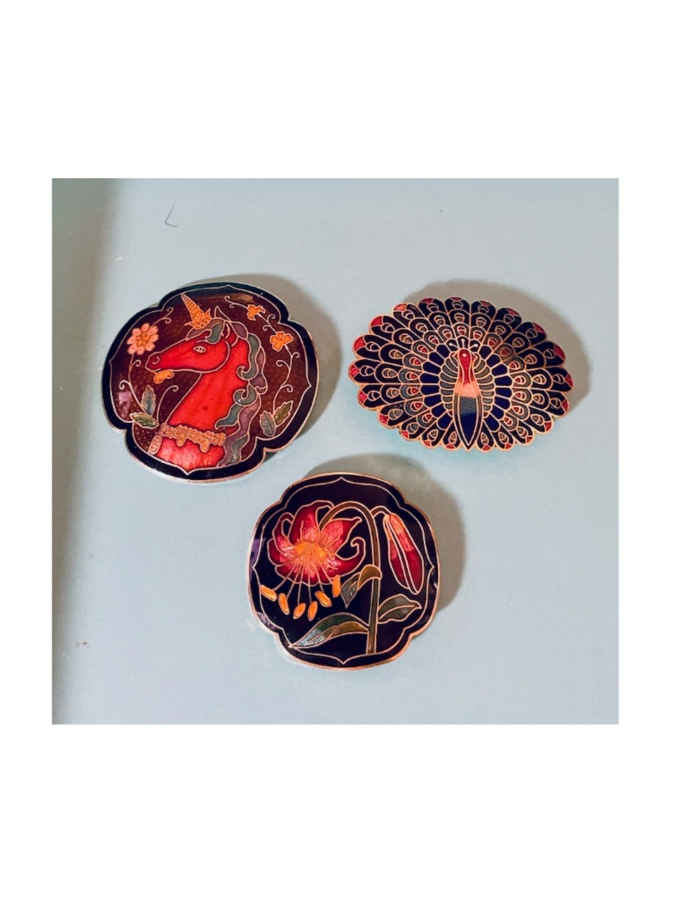 Vintage Cloisonné Belt Buckles Lot of Three